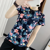 Printed skinny quick-drying short-sleeved womens light and breathable outdoor running fitness T-shirt hiking hiking clothes