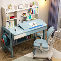Children Learning Table Solid Wood Desk Bookshelf Integrated Table Elementary School Students Writing Table Toddler Girls Junior High School High School Students