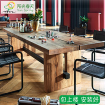 loft solid wood conference table Long table Industrial style rectangular log long table Office desk room negotiation table and chair combination
