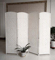 Straw woven rattan screen hand folding partition solid wood fashion hotel porch living room bedroom mobile folding screen simple