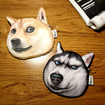 Creative god Annoying Two Hassetch Dog Heads Printed Zero Wallet Japan and South Korea Soft Sister Zipped Cloth Art Small Bag Coin bag Card Package