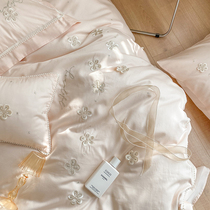 Goddess ~ Small fragrance 60 long-staple cotton four-piece set girl heart pink three-dimensional floral embroidery pure cotton bedding