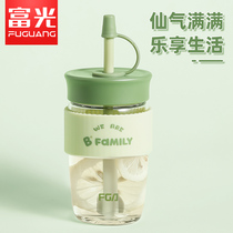 Fuguang glass cup ladies with straw large capacity water glass high face value resistant and anti-explosion minimalist portable student mug