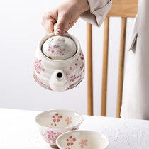 Mei thick burning tea set set Japanese hand painted cherry blossom Japanese retro underglaze ceramic teapot tea cup