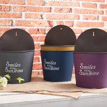 Pastoral wrought iron wall flower pot tin bucket personality wall decoration hanging wall flower pot creative flower arrangement bucket indoor pendant