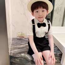 Childrens suit strap suit 2021 summer boy performance suit Korean version short-sleeved shirt new flower girl suit dress