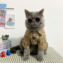 Pet dog cat clothes summer thin fashion brand male cat handsome English short milk cat Plaid cat shirt tide