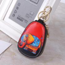 Female Han Version Fashion Oval Zipper Small Key Bag Hand-painted Printed Cartoon Cute And Small Personality Car Key Cover