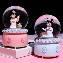 Girl heart Palace ancient style gegeqin chess calligraphy and painting crystal ball music box snow light music to give girls gifts