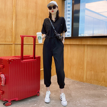 欧洲站女装2020夏新款欧货潮薄款九分休闲裤高腰显瘦工装连体裤女