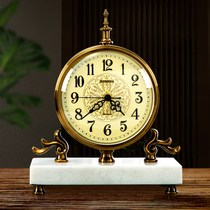 American retro silent clock home desktop decoration metal table clock living room creative marble ornaments quartz clock