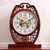 Large Chinese clock clock old living room retro solid wood ornaments clock Silent desktop home creative desk clock
