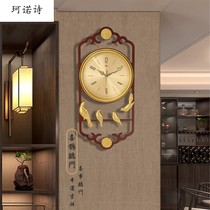 New Chinese hanging clock Living room Home Fashion China Wind solid wood Clock modern minimalist Atmospheric personality mute clock