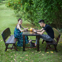 Outdoor Patio Table And Chairs Garden Balcony Table And Chairs Solid Wood Carbonated Embalming Table And Chairs Terrace Casual Table And Chairs