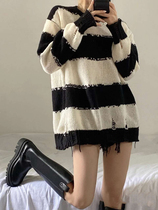 Striped sweater women early autumn 2021 New retro chic lazy wind loose wear chic long sleeve knitted top