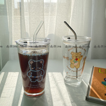 Scale straw glass ins household milk tea Net red milk juice cup with lid girl cute drink water