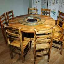 Farmhouse solid wood table and chair combination food stall hot pot table induction cooker gas stove gas stove one restaurant restaurant table Commercial