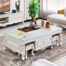 European-style marble automatic lifting kung fu coffee table full TV cabinet solid wood simple living room home tea table