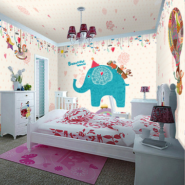 可爱的大象 儿童房墙纸卧室床头背景墙卡通壁纸 儿童房壁纸