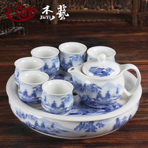 Tea Set Suit Home Living Room Full Set Tea Set Green Flower Porcelain Double ceramic minimalist Gongfu tea tray Tea Cup Big Teapot