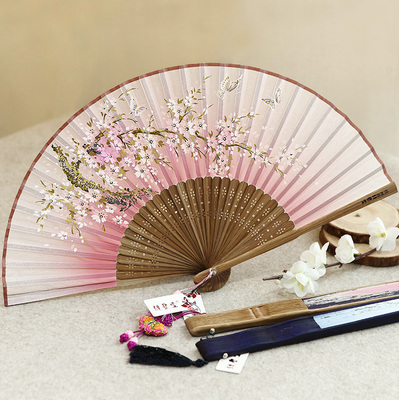 夏季日式折扇传统中国风女式扇子绢扇樱花和风工艺古风折叠小扇
