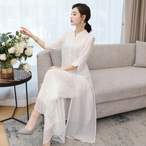 Republic of China style women's Hanfu improved dress women 2020 new summer Tang suit tea clothes Zen clothes women fairy skirt