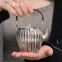 Silver pot 999 sterling silver bubble teapot foot silver handmade melon petal retro Japanese kung fu home boiled water lifting beam small pot