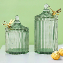 Creative Nordic light luxury crystal glass candy jar with lid storage tank home living room snack Candy Jar Ornaments