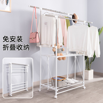 Youlite household clothes hanger floor folding indoor telescopic clothing rod mobile outdoor balcony rack drying Rod