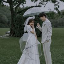 Wedding Dress Photography Building Exterior View Writing True Wedding Photo Street Shooting props Handheld online Red Creative Brigades Transparent Umbrellas