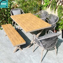 Outdoor Balcony Casual Table And Chairs Patio Outdoor Terrace Anticorrosive Wood Modern Minimalist Aluminum Plastic Wood Folk and chairs Composition