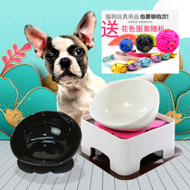 French dog bowl Special dog food bowl Ceramic pet cat dining table shelf Flat face cat bowl Oblique pit bull large dog bowl