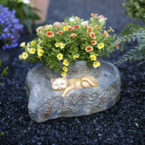 Kitty Stone Mill flower pot Creative Garden Terrace courtyard balcony layout Chinese stone orchid decorative ornaments