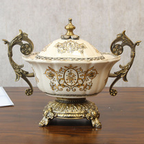 European-style luxury villa model house entrance decorative handicraft ornaments American alloy ceramic storage storage jar