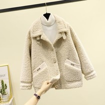 Lamb plush fur one coat female 2021 new autumn and winter Korean version short particle velvet small man coat