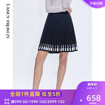 朗姿短裙女2020春季新款独立小众设计钢琴键提花针织百褶半身裙子