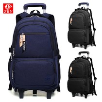 Middle school students pull rod schoolbag boy wheeled hand pull type high school students can back can pull large capacity large number three wheels