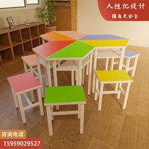Fine Art Painting Table Primary And Middle School Students Class Table And Chairs Splicing View Double Deck Table Hexagon Color Negotiation Training Table