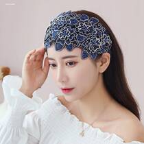 2023 new headband wide-brimmed embroidered hairpin head cap press hair clip headband womens net red headdress to cover white hair headband