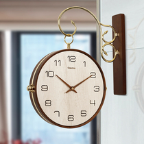 New Chinese style simple double-sided clock living room home solid wood wall watch clock light luxury modern walnut two-sided wall clock