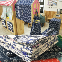 Creative cotton linen retro ethnic plaid blue and white fabric kindergarten school ring creation background curtain decoration material