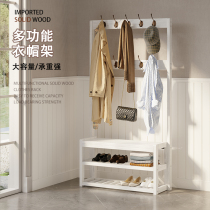 American all-solid wood indoor floor-to-ceiling hangers shoe shelves integrated living room white coat rack shoes cabinet home