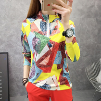 Outdoor womens quick-drying clothes womens long sleeve T-shirt spring and summer sports fitness running print stretch breathable large size casual t