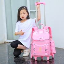 Pull Rod schoolbag primary school girl 1-3-5 grade large capacity reduction six wheel climbing building 6 hand tow box Childrens backpack