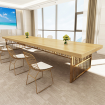 Solid wood conference table long table industrial wind office desk large negotiation table chair set long table table Workbench