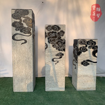 Stone carving auspicious cloud pillars tied horse pile decoration Zen living room ornaments antique porch old new Chinese style feng shui stone pillars