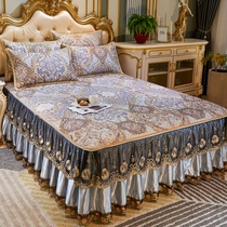 Summer bed skirt ice silk mat three piece set air conditioning soft mat 1.8m washable foldable 1.5m cotton mat