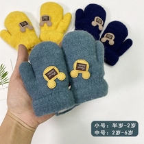Baby gloves winter 1-2 years old baby male and female child bag finger plus velvet inner warm knitted 3-year-old childrens gloves