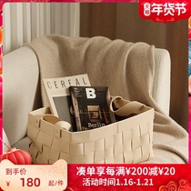 Nama classic light luxury BV woven storage basket saddle leather grocery basket clothes basket toy basket home decorations