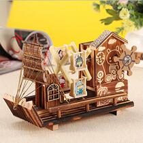 Graduation ceremony rotating windmill wooden sailboat pen holder music box clockwork music box ornaments for men and women Children birthday ceremony